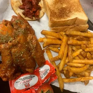 Wings taco and fries