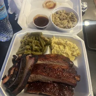 Brisket ribs Green beans.