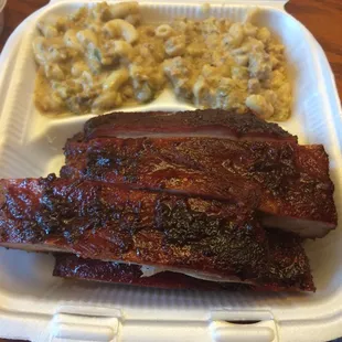 To-go order of the rib dinner with double Mac and beef side