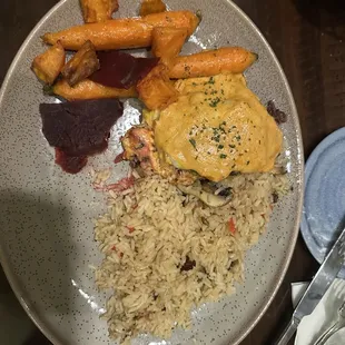 Chicken Gloria with mushroom rice pilaf