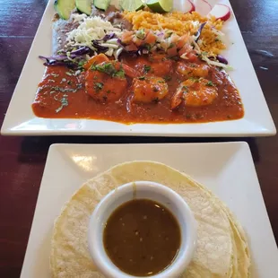 Camarones a la diabla w/ homemade corn tortillas