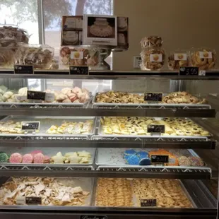a display case full of pastries