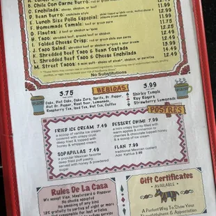 Lunch menu, drinks, postres (deserts)