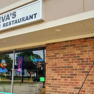 the entrance to eva&apos;s mexican restaurant