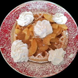 Belgian Waffle with Apples and Whipped Cream