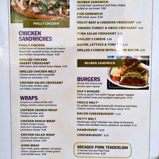 Menu (Sandwiches &amp; Burgers)