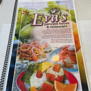 Menu cover at Eva's Pancake House.