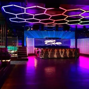 the neon lighting of the venue