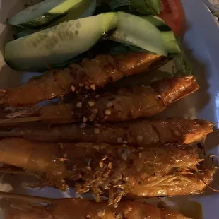 Skewered Shrimp - flavorful, decent size. About 3 - 3.5