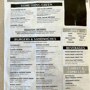 Menu - lunch side, 2023