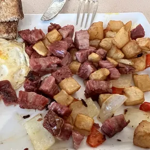 Skip the corned beef hash.  Tough. Very fatty. Small portion. Not much going on here worth ordering it again.