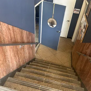 When you come into Evelyn's it located downstairs to the left...