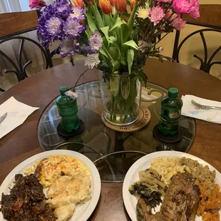 two plates of food on a table