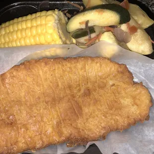 Fried catfish filet, corn &amp; squash