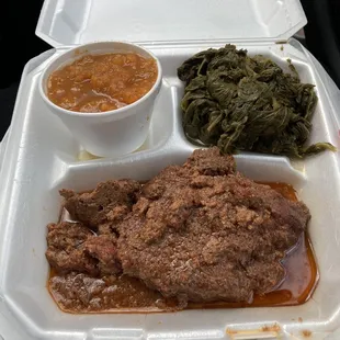 Meatloaf, mustard greens and yams