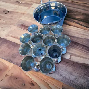 Stainless steel goblets and ice bucket