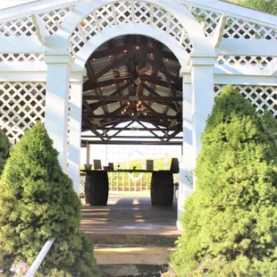 Lattice house with the guest book table set up for guests