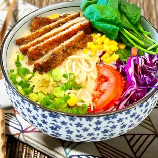 Pork Chop Noodle Soup with Creamy Floral Pork Bone Broth