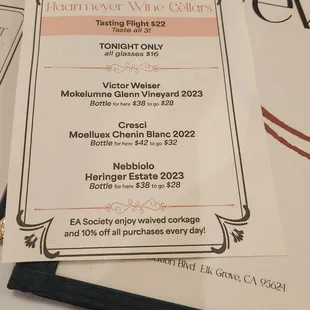 The nights special tasting menu