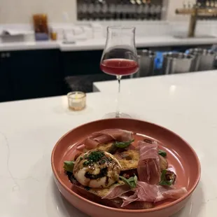 Torched Burrata &amp; a glass of Donkey &amp; Goat