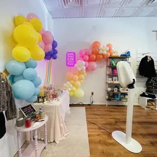 Candy bar and photo booth for 1 year anniversary party