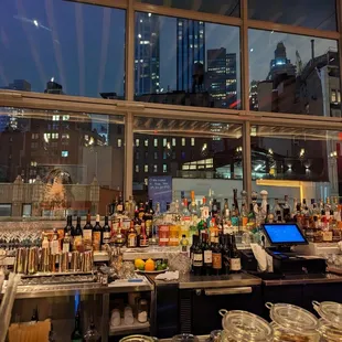a view of the city from a bar
