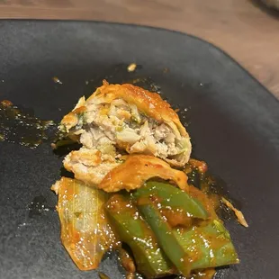 Inside the Spicy Chili Momo- crazy good, SPICY level 8 is where it&apos;s at!