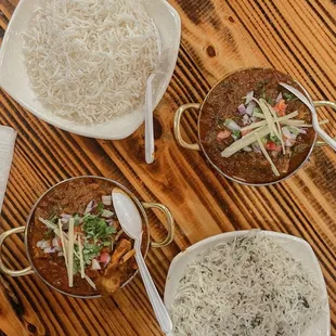Chicken Curry, Nepali Style Goat Curry, Plain Rice, Jeera Rice @lesminaddio