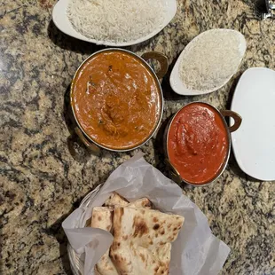 Rice, Chicken Tikka Masala, Chicken Makhani, Plain Naan