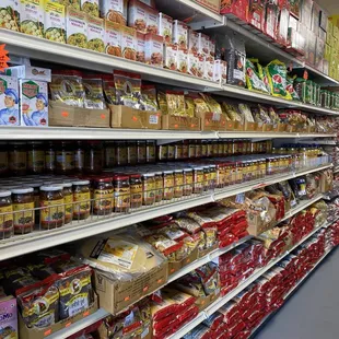 shelves of food in a grocery store