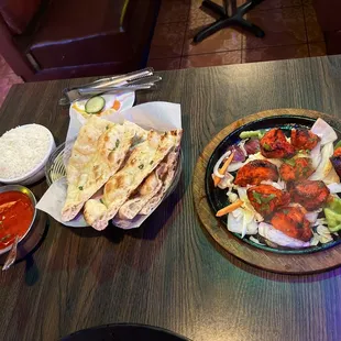 Chicken Tikka Masala, Garlic Naan, Chicken Tikka Kebab
