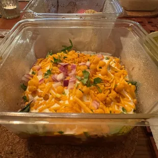 Samosa chaat. (Side view.)