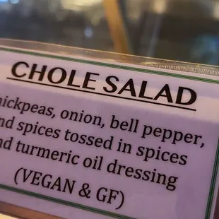 a menu for a salad