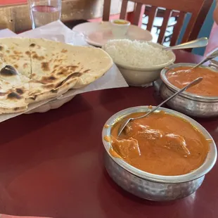 Paneer Tikka Masala Curry, Lamb Tikka Masala Curry, Naan
