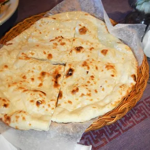 a plate of flatbreads on a table