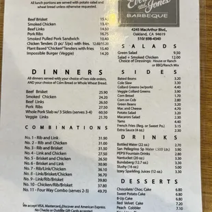 Menu as of Nov 2024