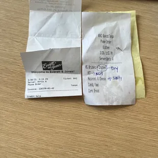 Copy of my receipt. Showing what I ordered and what was wrong. Will take a picture of the food next time.