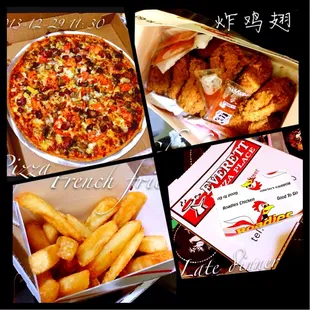 a pizza and french fries