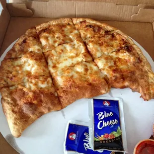 large buffalo chicken calzone with blue cheese.