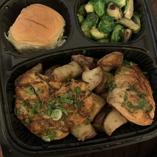 Louisiana Cajun Chicken &amp; Salmon, Brussels sprouts