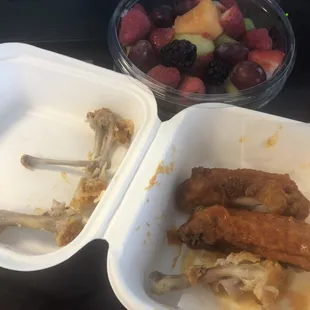 spicy buffalo wings &amp; fresh fruit salad