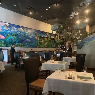 a dining room with tables and chairs