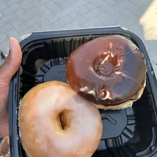 Glaze and chocolate donuts