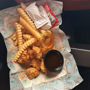 Chicken poppers and fries