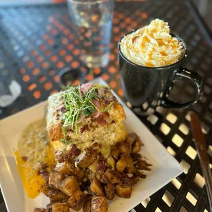 Biscuits and gravy with caramel macchiato yum