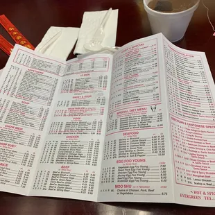 Take out menu