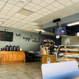 the inside of a bakery