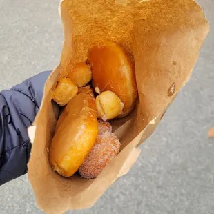 donut holes, custard filled donut, maple bar, cinnamon sugar twist