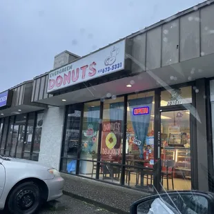 the outside of a donut shop