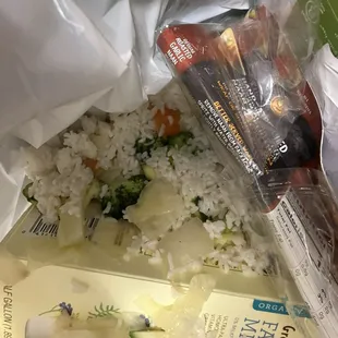 rice and vegetables in a bag